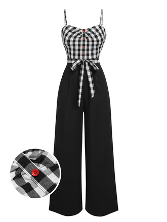 Black 1940s Plaid Patchwork Suspender Jumpsuit, vintage romper, retro jumpsuit - perfect for women who love vintage and retro fashion