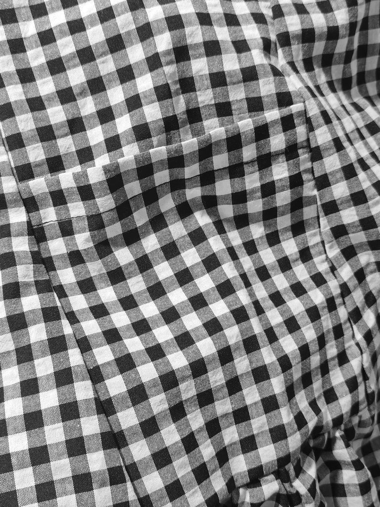 Black 1940s Plaid Puff Sleeve Long Shirt Dress - vintage dress, retro fashion, classic black