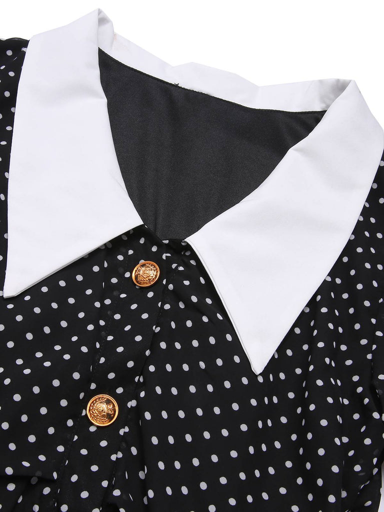 Black 1940s Polka Dot Contrast Collar Dress, vintage dress, retro fashion - perfect for women who love vintage and retro fashion