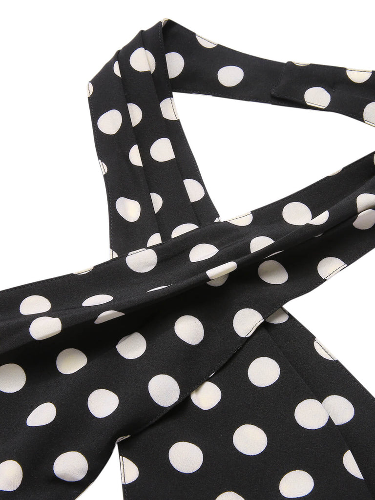 Black 1940s Polka Dots Cross Halter Jumpsuit, vintage romper, retro jumpsuit - perfect for women who love vintage and retro fashion