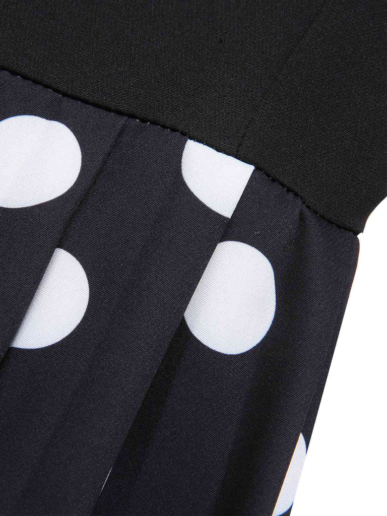 Black 1940s Polka Dots Patchwork Tie Waist Dress, vintage dress, retro fashion - perfect for women who love vintage and retro fashion