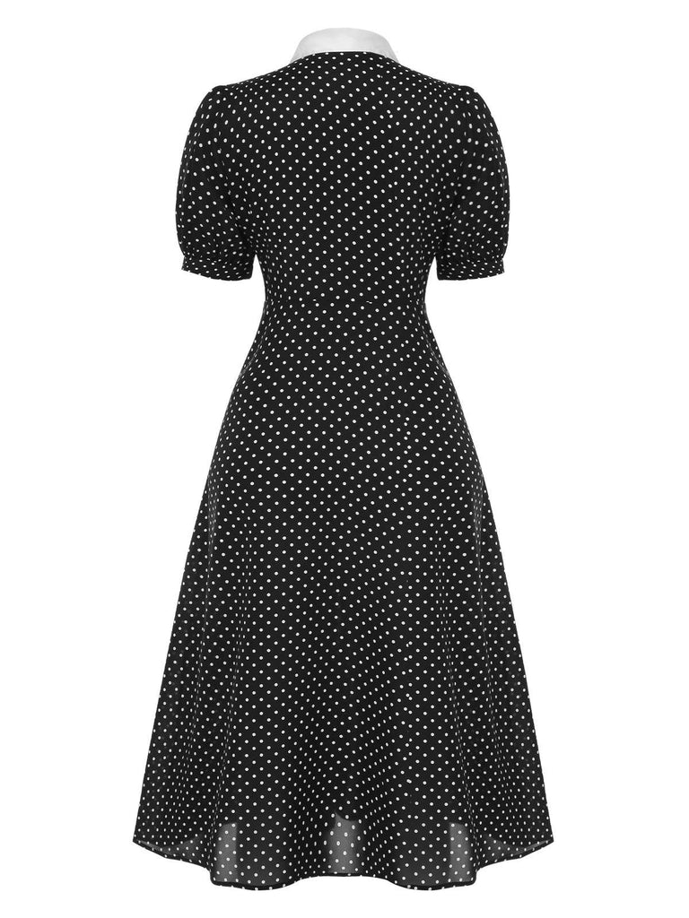 Black 1940s Polka Dots Tie Neck Dress, vintage dress, retro fashion - perfect for women who love vintage and retro fashion