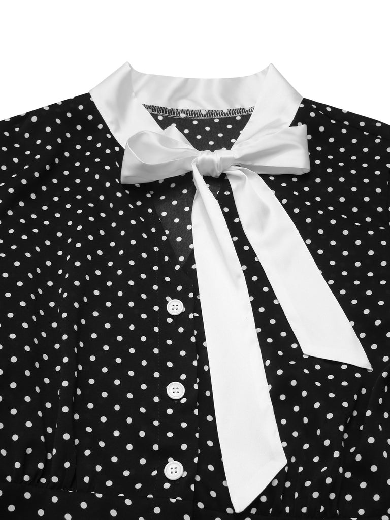 Black 1940s Polka Dots Tie Neck Dress, vintage dress, retro fashion - perfect for women who love vintage and retro fashion