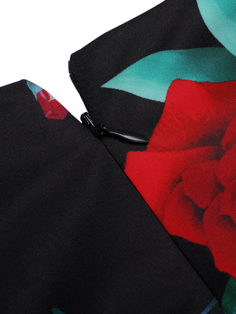 This Black 1940s Rose Lantern Sleeved Lace-Up Dress wraps her in 1940s elegance, one twirl at a time