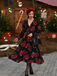 Black 1940s Rose Lantern Sleeved Lace-Up Dress: where 1940s romance meets her modern spirit