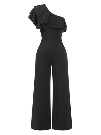 Black 1940s Solid One Shoulder Jumpsuit, vintage romper, retro jumpsuit - perfect for women who love vintage and retro fashion