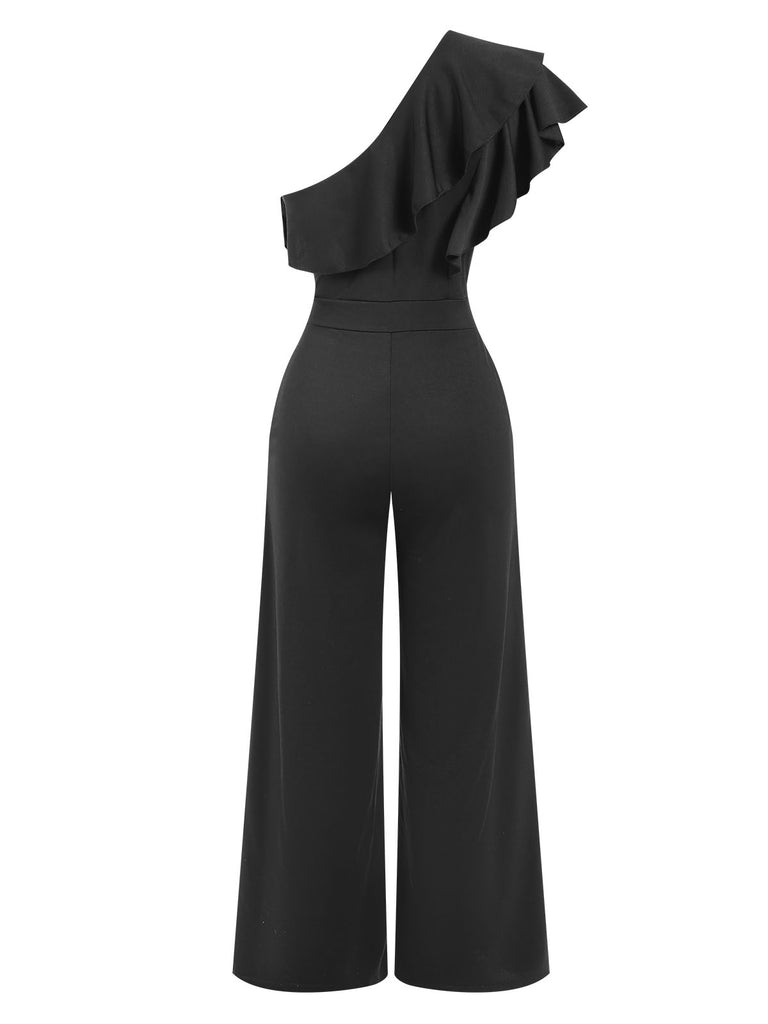Black 1940s Solid One Shoulder Jumpsuit, vintage romper, retro jumpsuit - perfect for women who love vintage and retro fashion