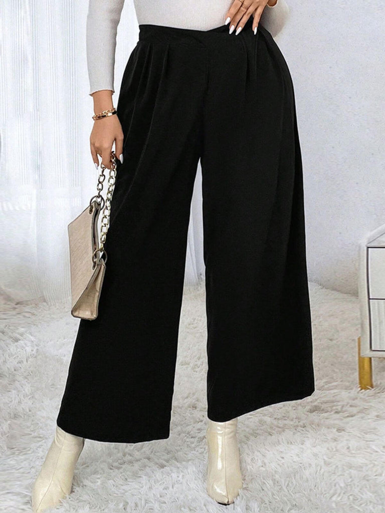 Black 1940s Solid Pleated Waist Straight Pants: 1940s power dressing, reimagined