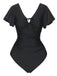She's wearing Black 1940s Solid Ruffle Sleeves One-Piece Swimsuit and the whole beach remembers the 1940s