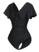 Black 1940s Solid Ruffle Sleeves One-Piece Swimsuit: 1940s Riviera elegance, reimagined for her