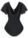 This Black 1940s Solid Ruffle Sleeves One-Piece Swimsuit carries 1940s vacation dreams in every stitch