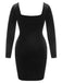 [Plus Size] Black 1940s Solid Square Neck Velvet Dress, vintage dress, retro fashion - perfect for women who love vintage and retro fashion
