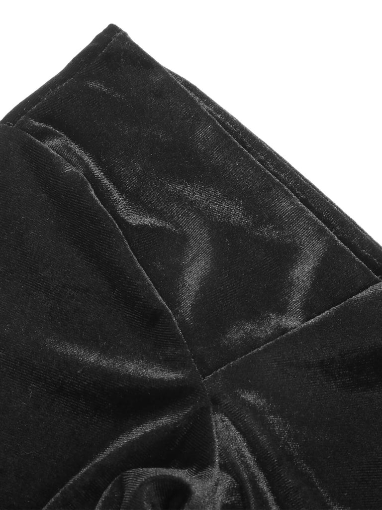 [Plus Size] Black 1940s Solid Square Neck Velvet Dress, vintage dress, retro fashion - perfect for women who love vintage and retro fashion