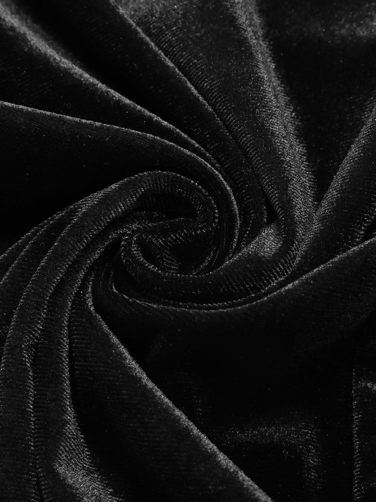 [Plus Size] Black 1940s Solid Square Neck Velvet Dress, vintage dress, retro fashion - perfect for women who love vintage and retro fashion