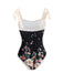 This Black 1940s Strap Bow Floral Swimsuit & Cove-Up carries 1940s vacation dreams in every stitch