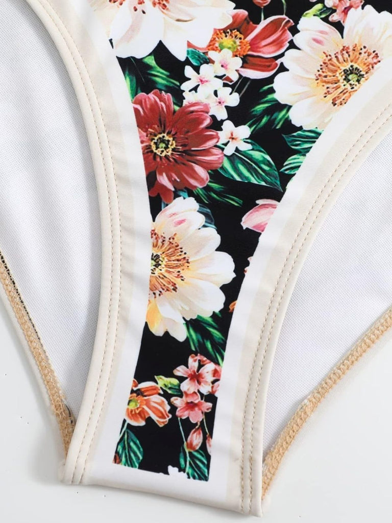 Black 1940s Strap Bow Floral Swimsuit & Cove-Up — 1940s poolside glamour meets sun-drenched confidence