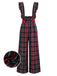 Black 1940s Tartan Plaid Ruffled Bow Overall Pants - vintage fashion, retro style, classic black