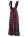 Black 1940s Tartan Plaid Ruffled Bow Overall Pants - vintage fashion, retro style, classic black