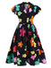 She slips into this Black 1940s V-Neck Colorful Floral Dress and suddenly it's a 1940s daydream