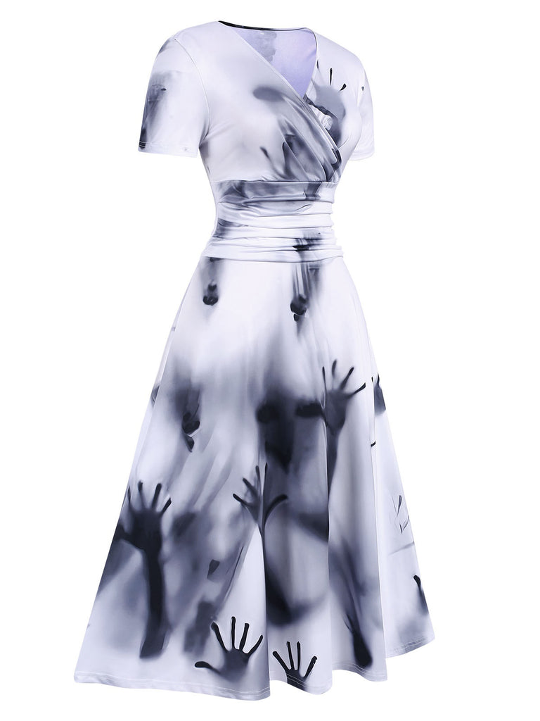 Black 1940s V-Neck Halloween Handprints Dress, vintage dress, retro fashion - perfect for women who love vintage and retro fashion