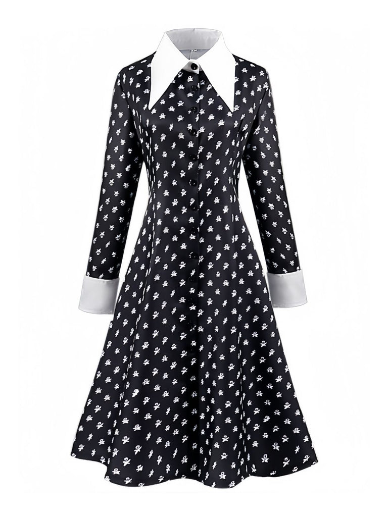 Black 1940s Wednesday Addams Style Dress - vintage dress, retro fashion, classic black
