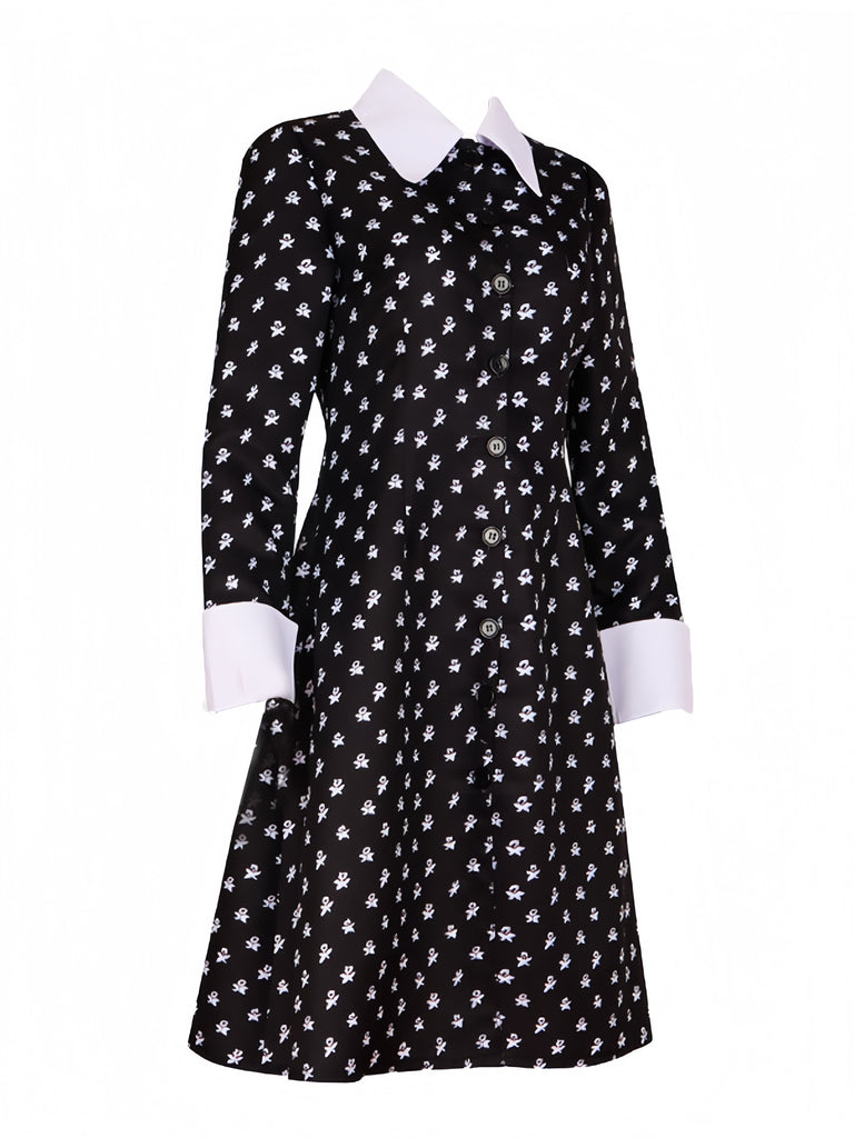 Black 1940s Wednesday Addams Style Dress - vintage dress, retro fashion, classic black