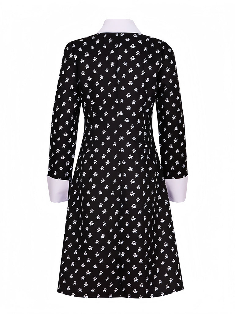 Black 1940s Wednesday Addams Style Dress - vintage dress, retro fashion, classic black