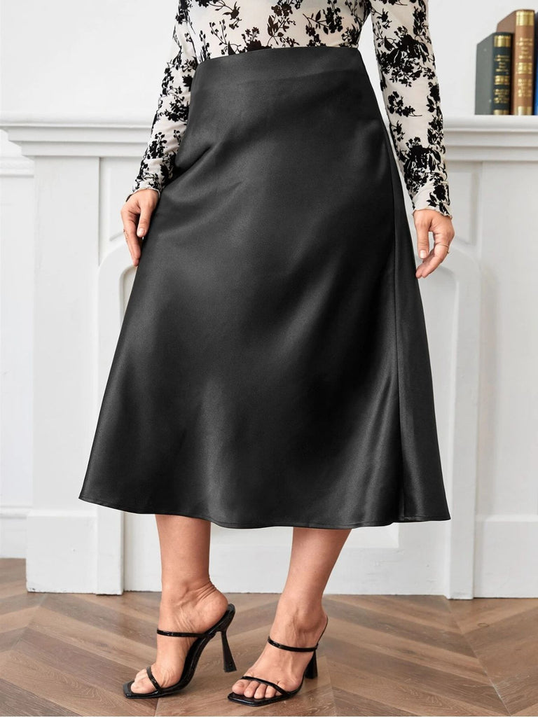 Black 1950s A-Line Satin Skirt: 1950s grace for the woman who dances through life