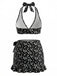 3PCS Black 1960s Halter Ditsy Floral Bikini Set & Cover-Up - vintage swimsuit, pin-up swimwear for vintage lovers