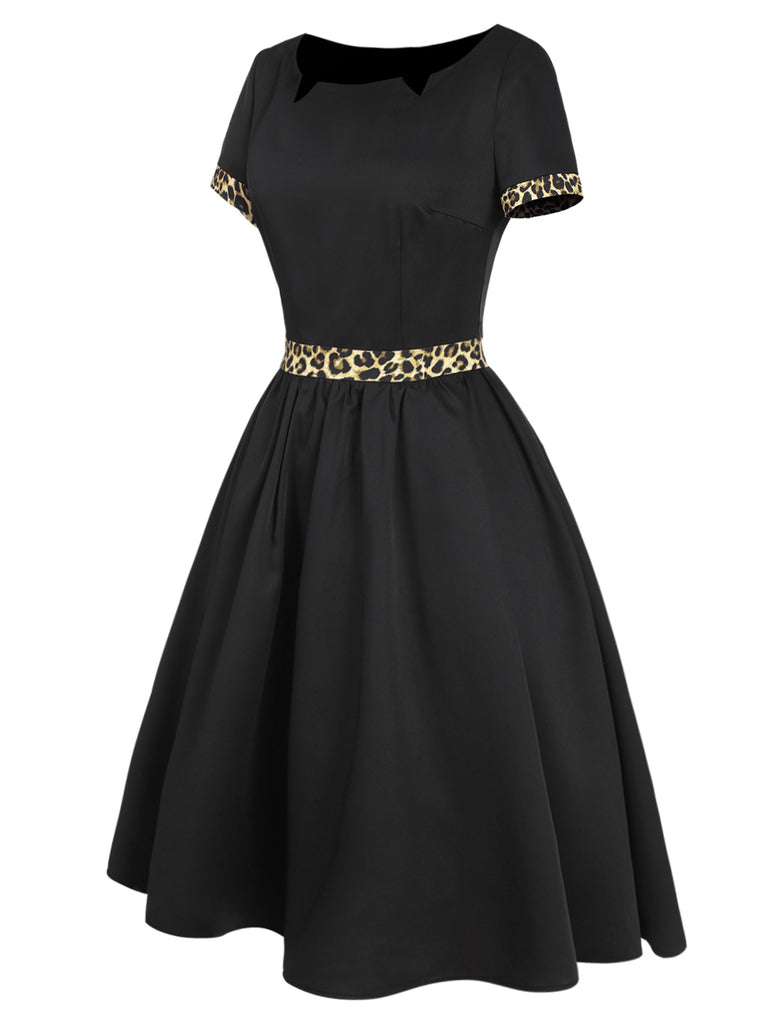 This Black 1950s Boat Neck Leopard Patchwork Dress wraps her in 1950s elegance, one twirl at a time