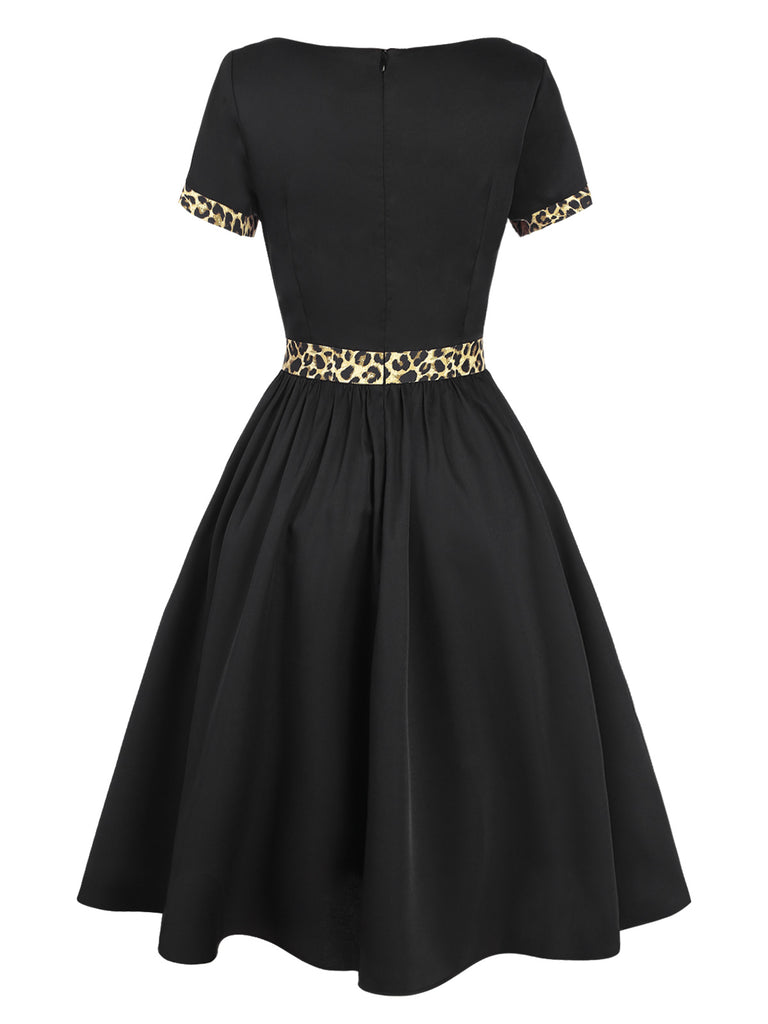 Black 1950s Boat Neck Leopard Patchwork Dress — the kind of 1950s dress that makes strangers smile