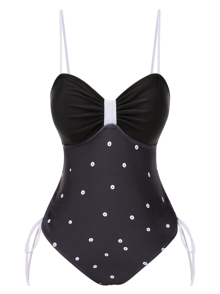 Black 1950s Bowknot Polka Dots Swimsuit, vintage swimsuit, pin-up swimwear - perfect for women who love vintage and retro fashion