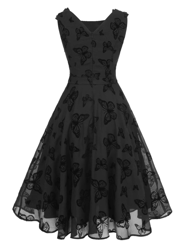 Black 1950s Butterfly Flocking Mesh Dress, vintage dress, retro fashion, rockabilly, pin-up fashion - perfect for women who love vintage and retro fashion
