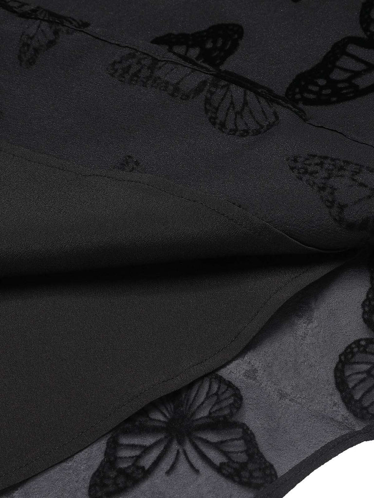 Black 1950s Butterfly Flocking Mesh Dress, vintage dress, retro fashion, rockabilly, pin-up fashion - perfect for women who love vintage and retro fashion