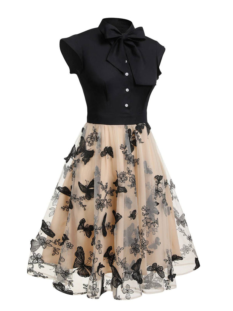 Black 1950s Butterfly Patchwork Vintage Dress — vintage elegance for the modern woman