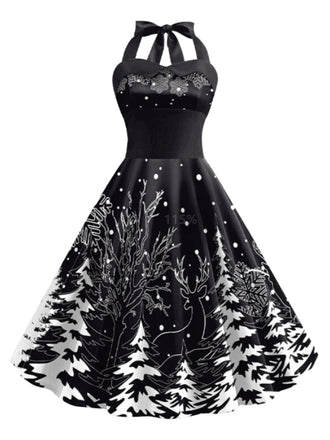Black 1950s Christmas Halter Swing Dress: timeless style reimagined