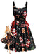 Black 1950s Christmas Print Lace-Up Dress - vintage dress, retro fashion, rockabilly