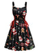 Black 1950s Christmas Print Lace-Up Dress - vintage dress, retro fashion, rockabilly