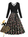 Black 1950s Christmas Print V-Neck Cross Back Dress - vintage dress, retro fashion, rockabilly