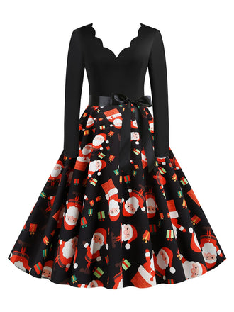 Black 1950s Christmas V-Neck Santa Claus Dress: timeless style reimagined