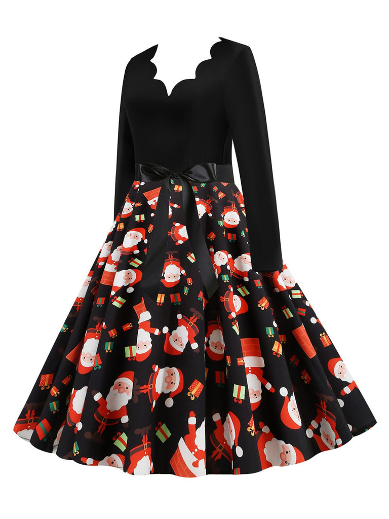 Black 1950s Christmas V-Neck Santa Claus Dress — vintage elegance for the modern woman