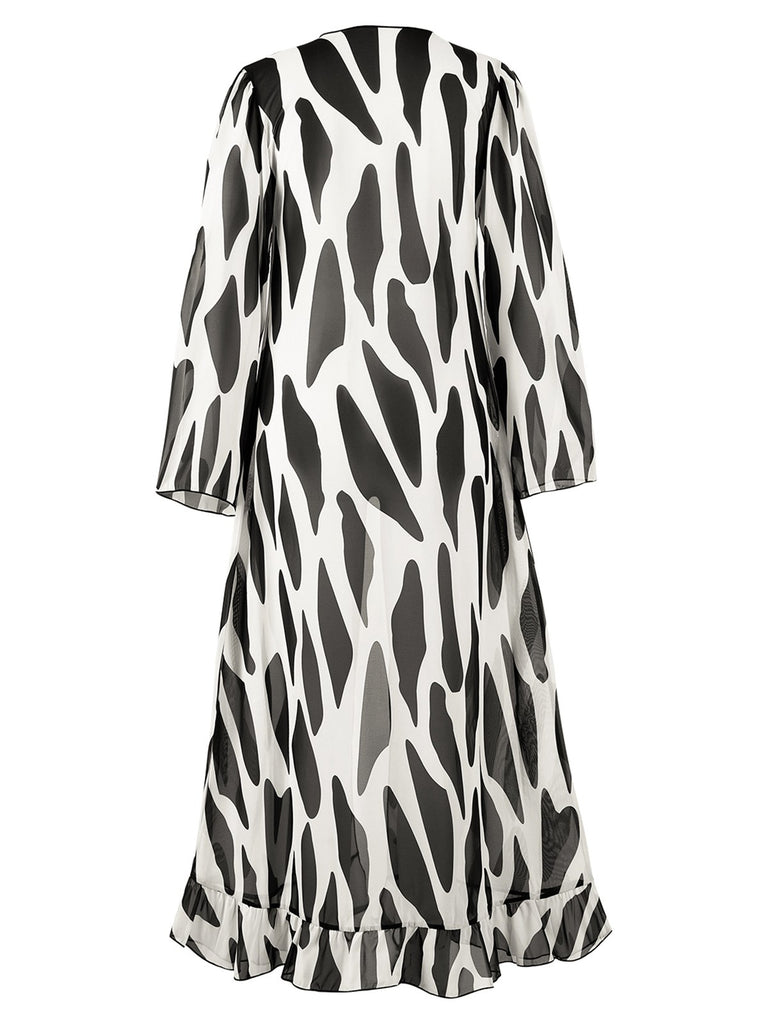 Black 1950s Contrast Spots Long Cover Up - vintage fashion, retro style, classic black