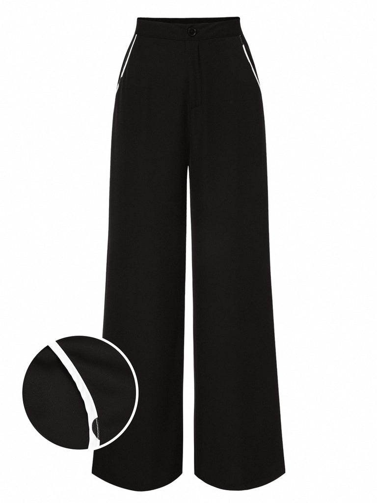She walks in these Black 1950s Contrast Trim Straight-Leg Pants and the world follows
