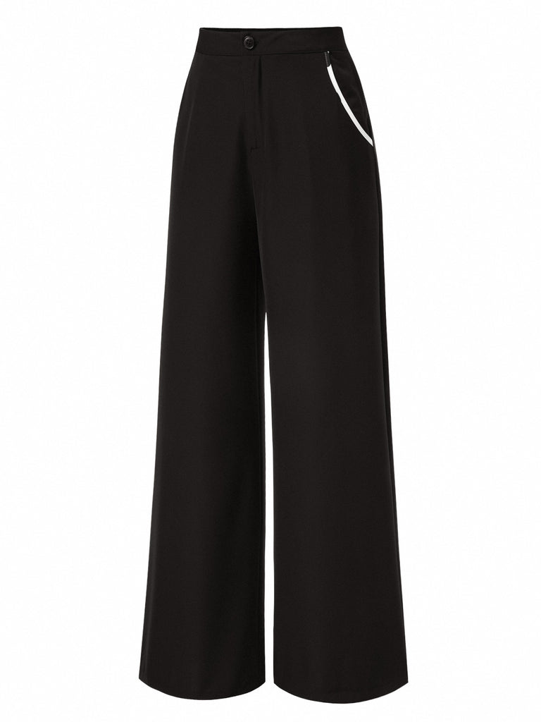 These Black 1950s Contrast Trim Straight-Leg Pants carry 1950s ambition in every seam