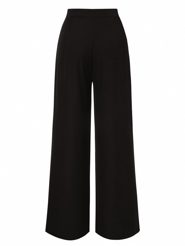 Black 1950s Contrast Trim Straight-Leg Pants — 1950s style for the woman going places