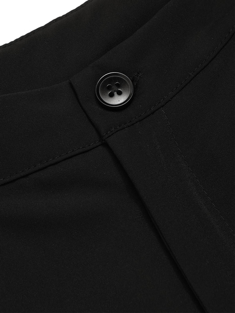 She walks in these Black 1950s Contrast Trim Straight-Leg Pants and the world follows