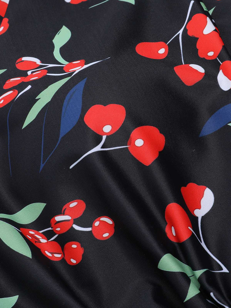 She's wearing Black 1950s Cross Halter Cherry Swimsuit and the whole beach remembers the 1950s