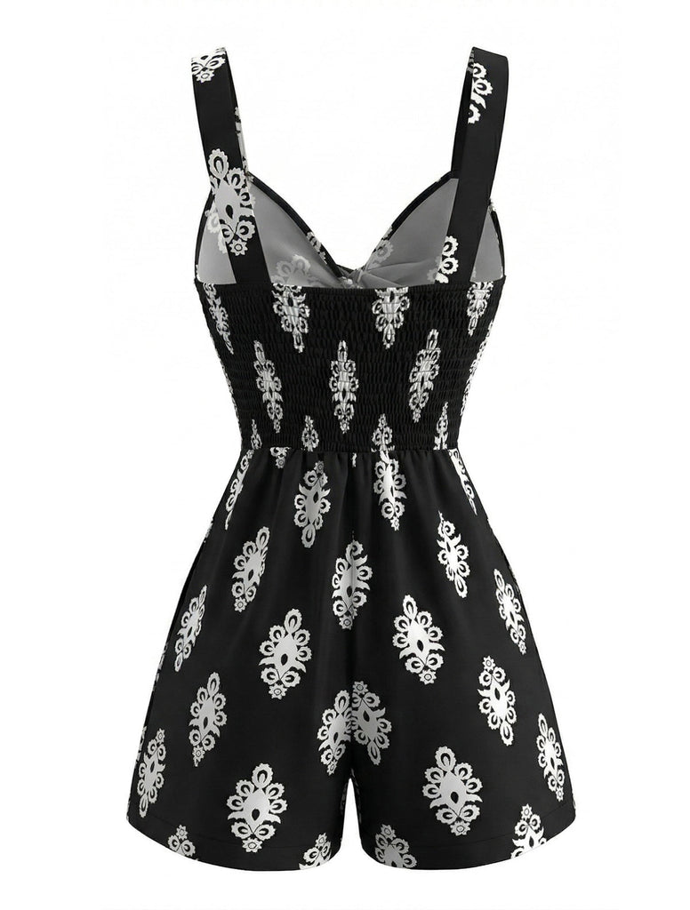 Black 1950s Cutout Twist-Front Romper - vintage romper, retro jumpsuit for vintage lovers