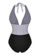 Black 1950s Deep V-Neck Stripe Swimsuit, vintage swimsuit, pin-up swimwear - perfect for women who love vintage and retro fashion
