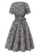 Black 1950s Ditsy Floral V-Neck Lace-Up Dress, vintage dress, retro fashion, rockabilly, pin-up fashion - perfect for women who love vintage and retro fashion